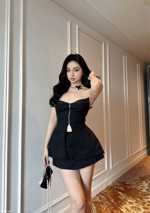Black Zipper Corset Mini Dress